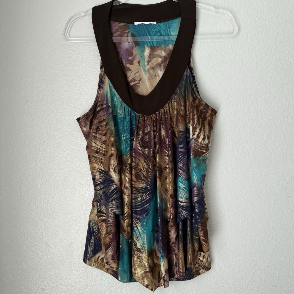 Y2K Brown Teal Tank Top XL Vintage Mermaid Core Fairy Whimsy USA